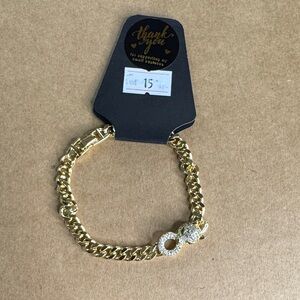 Gold Plated Cuban Link Bracelet with Crystal Double Ring Charm | Trendy Jewelry